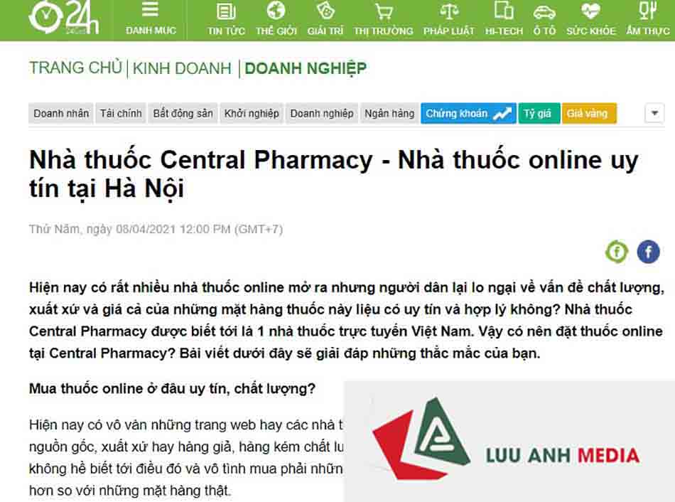 Báo 24h: Nhà thuốc Central Pharmacy - Nhà thuốc online uy tín tại Hà Nội