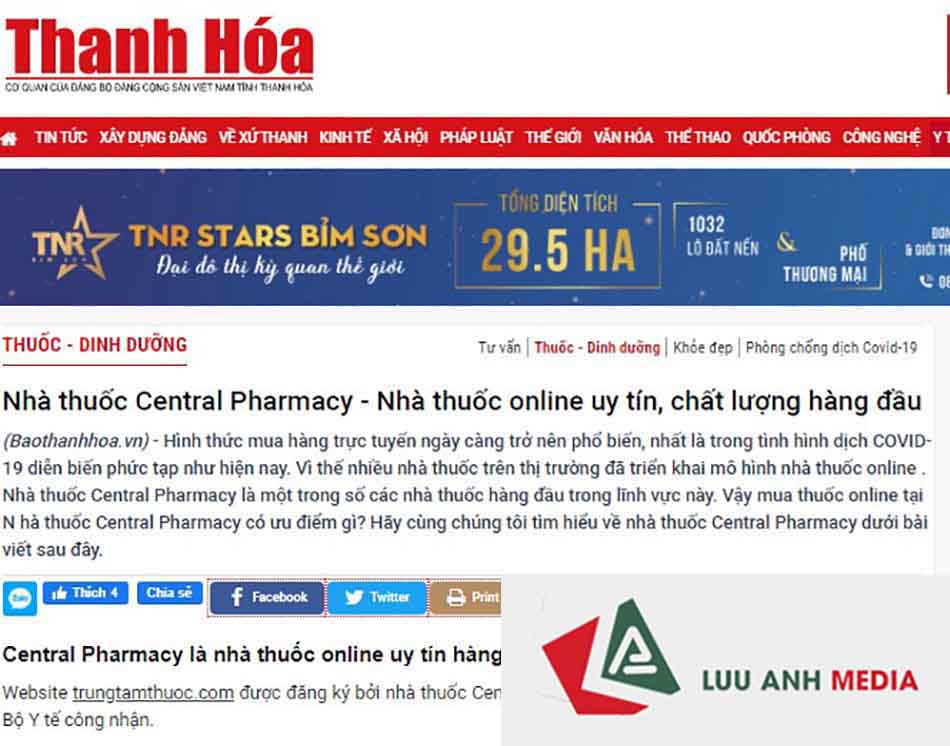Báo Thanh Hóa: Nhà thuốc Central Pharmacy - Nhà thuốc online uy tín, chất lượng hàng đầu