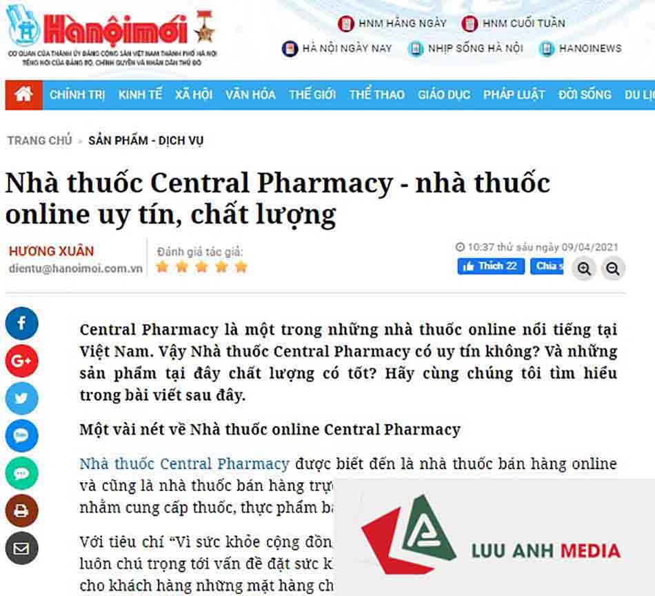 Báo Hà Nội Mới: Nhà thuốc Central Pharmacy - nhà thuốc online uy tín, chất lượng