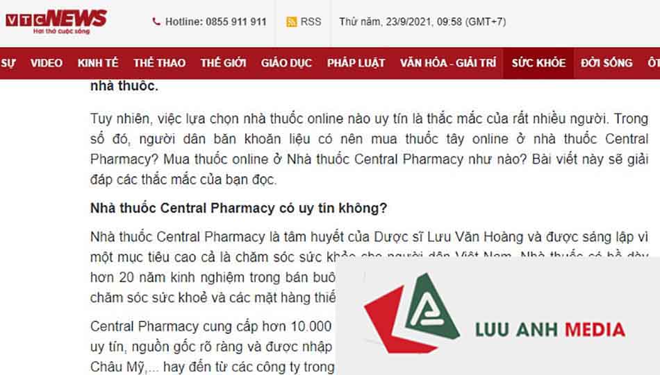 Báo VTC: Vì sao nên mua thuốc online tại Nhà thuốc Central Pharmacy?