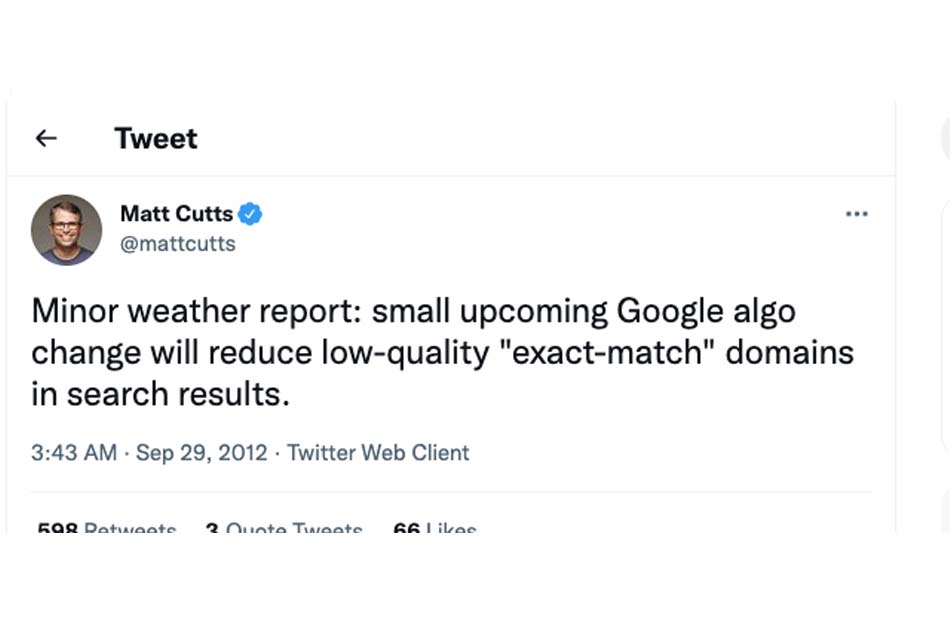 Tweet của Matt Cutts về EMD