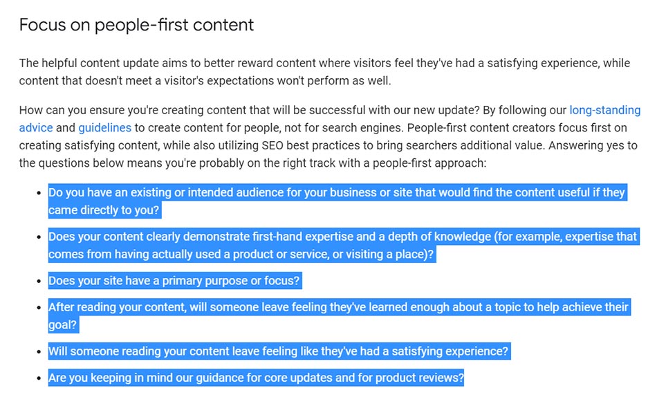 Lời khuyên của Google về people-first content (nội dung ưu tiên mọi người)