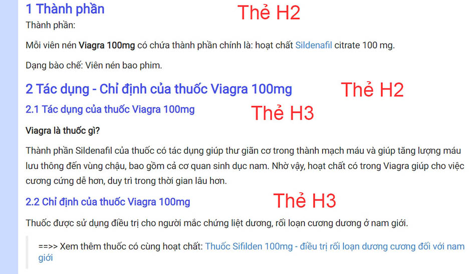 Ví dụ: Thẻ H2 và H3 của mình được trình bày kích thước chữ khác nhau, có khoảng trắng giữa các đoạn để dễ đọc. 