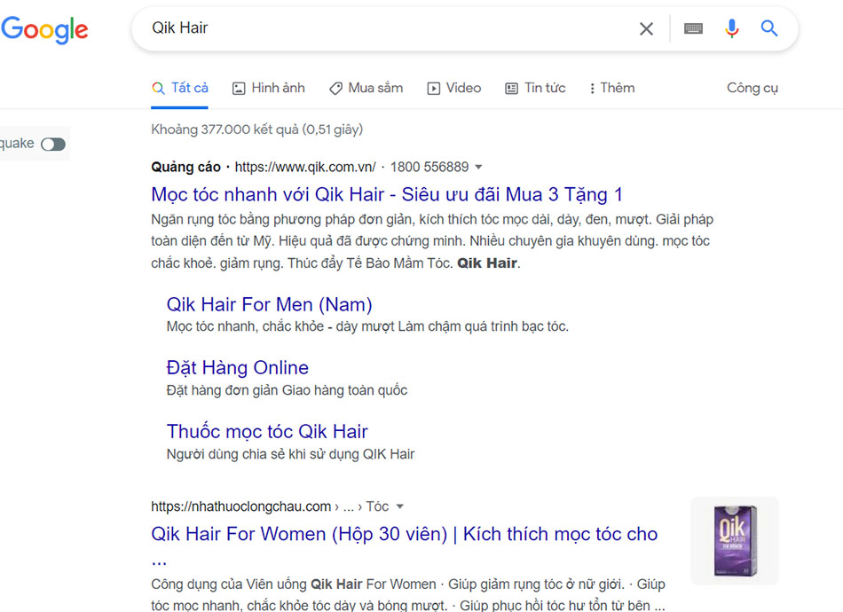 Nhìn vào "Quảng cáo đi kèm kết quả tìm kiếm của Google" ở đầu kết quả tìm kiếm.
