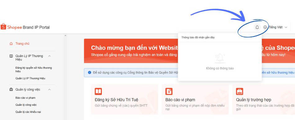 shopee sẽ phản hồi đơn tại phần thông báo